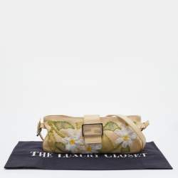 Pre Owned Fendi Light Beige Leather and Lace Embroidered Shoulder Bag