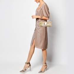 Pre Owned Fendi Light Beige Leather and Lace Embroidered Shoulder Bag