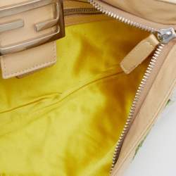 Pre Owned Fendi Light Beige Leather and Lace Embroidered Shoulder Bag