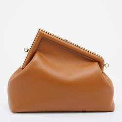 Pre Owned Fendi Brown Leather Small Fendi First Clutch
