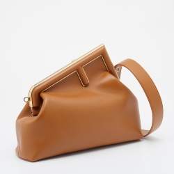 Pre Owned Fendi Brown Leather Small Fendi First Clutch