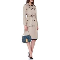 Pre Owned Fendi Blue/Beige Denim and Lizard Mama Baguette Bag