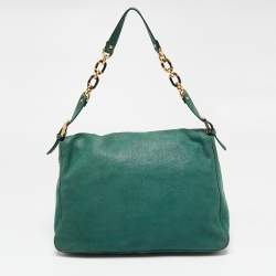 Pre Owned Fendi Metallic Green Nubuck Leather Mama Baguette Shoulder Bag