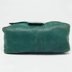 Pre Owned Fendi Metallic Green Nubuck Leather Mama Baguette Shoulder Bag