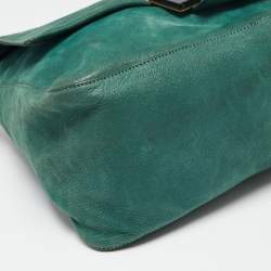 Pre Owned Fendi Metallic Green Nubuck Leather Mama Baguette Shoulder Bag