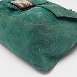 Pre Owned Fendi Metallic Green Nubuck Leather Mama Baguette Shoulder Bag
