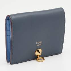 Pre Owned Fendi Grey/ Light Blue Leather By The Way Bifold Wallet