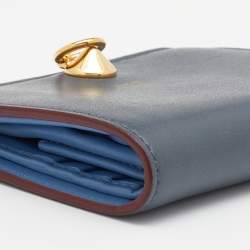 Pre Owned Fendi Grey/ Light Blue Leather By The Way Bifold Wallet