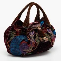Pre Owned Fendi Multicolor Embroidered Velvet And Foil Leather Spy Bag