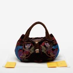 Pre Owned Fendi Multicolor Embroidered Velvet And Foil Leather Spy Bag