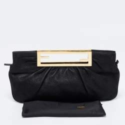 Pre Owned Fendi Black Leather Cutout Handle Clutch