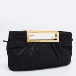 Pre Owned Fendi Black Leather Cutout Handle Clutch