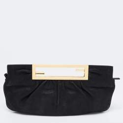 Pre Owned Fendi Black Leather Cutout Handle Clutch