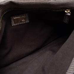 Pre Owned Fendi Black/Grey Lizard Embossed Leather Flap Clutch