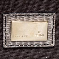 Pre Owned Fendi Black/Grey Lizard Embossed Leather Flap Clutch