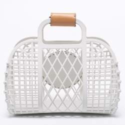 Pre Owned Fendi White/Light Brown Plastic and Leather Small Basket Tote