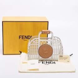 Pre Owned Fendi White/Light Brown Plastic and Leather Small Basket Tote
