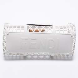 Pre Owned Fendi White/Light Brown Plastic and Leather Small Basket Tote