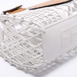 Pre Owned Fendi White/Light Brown Plastic and Leather Small Basket Tote