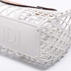 Pre Owned Fendi White/Light Brown Plastic and Leather Small Basket Tote