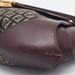 Pre Owned Fendi Brown/Tobacco Zucchino Canvas and Leather Borsa Tuc Hobo