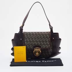 Pre Owned Fendi Brown/Tobacco Zucchino Canvas and Leather Borsa Tuc Hobo