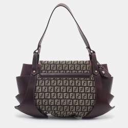 Pre Owned Fendi Brown/Tobacco Zucchino Canvas and Leather Borsa Tuc Hobo