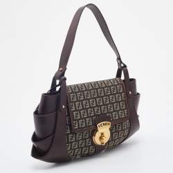 Pre Owned Fendi Brown/Tobacco Zucchino Canvas and Leather Borsa Tuc Hobo