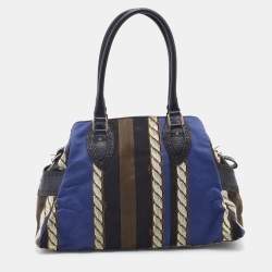 Pre Owned Fendi Multicolor Pequin Canvas and Leather Medium Chef De Jour Tote