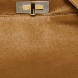 Pre Owned Fendi Brown Leather Large Peekaboo Top Handle Bag