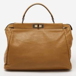 Pre Owned Fendi Brown Leather Large Peekaboo Top Handle Bag