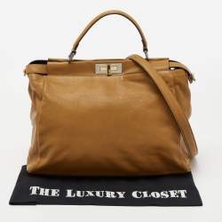 Pre Owned Fendi Brown Leather Large Peekaboo Top Handle Bag