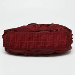 Pre Owned Fendi Red Zucca Canvas And Leather Chef Shoulder Bag