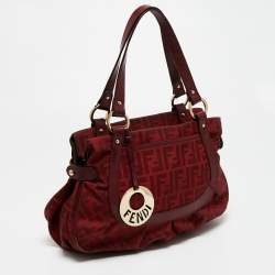 Pre Owned Fendi Red Zucca Canvas And Leather Chef Shoulder Bag