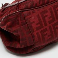 Pre Owned Fendi Red Zucca Canvas And Leather Chef Shoulder Bag