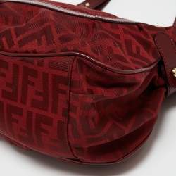 Pre Owned Fendi Red Zucca Canvas And Leather Chef Shoulder Bag