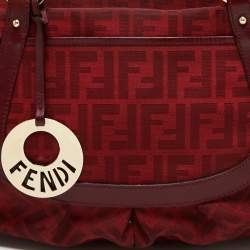 Pre Owned Fendi Red Zucca Canvas And Leather Chef Shoulder Bag