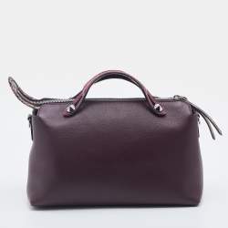 Pre Owned Fendi Burgundy/Beige Snakeskin And Leather By The Way Shoulder Bag