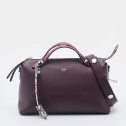 Pre Owned Fendi Burgundy/Beige Snakeskin And Leather By The Way Shoulder Bag