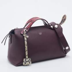 Pre Owned Fendi Burgundy/Beige Snakeskin And Leather By The Way Shoulder Bag