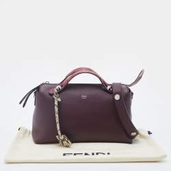 Pre Owned Fendi Burgundy/Beige Snakeskin And Leather By The Way Shoulder Bag