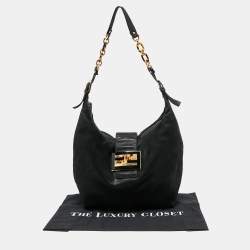 Pre Owned Fendi Black Metallic Leather Mama Forever Hobo