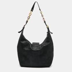 Pre Owned Fendi Black Metallic Leather Mama Forever Hobo
