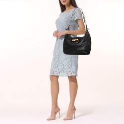 Pre Owned Fendi Black Metallic Leather Mama Forever Hobo