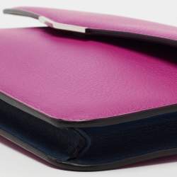Pre Owned Fendi Fuchsia/Blue Leather Flap Chain Clutch