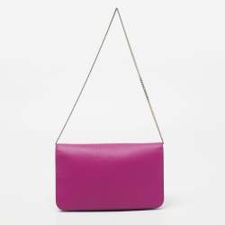 Pre Owned Fendi Fuchsia/Blue Leather Flap Chain Clutch