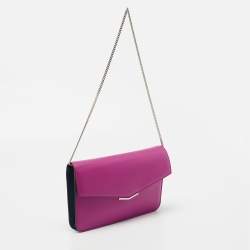 Pre Owned Fendi Fuchsia/Blue Leather Flap Chain Clutch