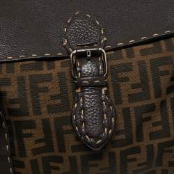 Pre Owned Fendi Tobacco Zucca Canvas And Leather Medium Linda Satchel