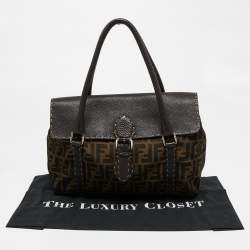 Pre Owned Fendi Tobacco Zucca Canvas And Leather Medium Linda Satchel
