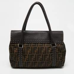 Pre Owned Fendi Tobacco Zucca Canvas And Leather Medium Linda Satchel